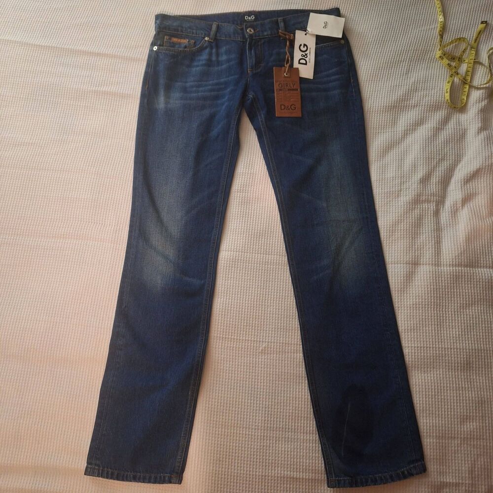 NWT-Luxury 00s D&G Dolce Gabbana Girly Low Rise Jeans Rock Y2K 30 Sz W35 L34
